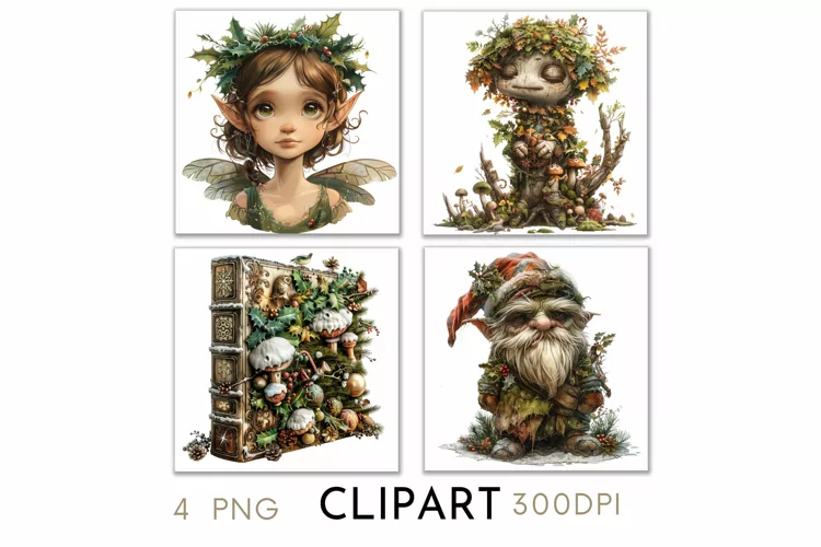 Enchanted Christmas Illustrations Watercolor Clipart PNG