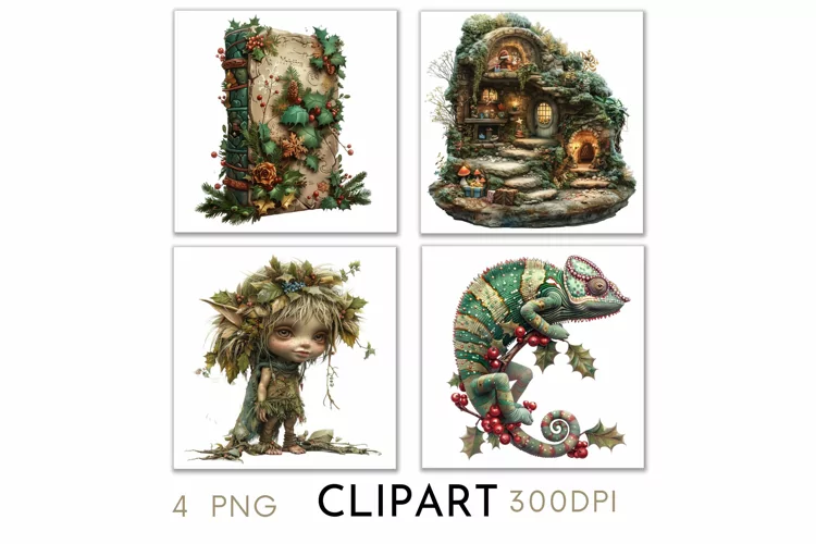 Enchanted Christmas Illustrations Watercolor Clipart PNG
