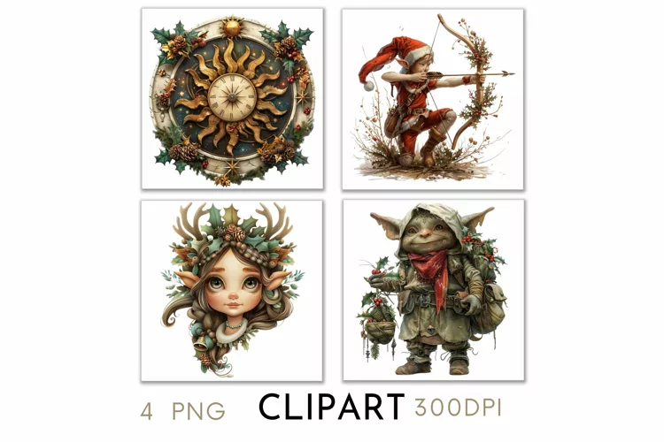 Enchanted Christmas Illustrations Watercolor Clipart PNG