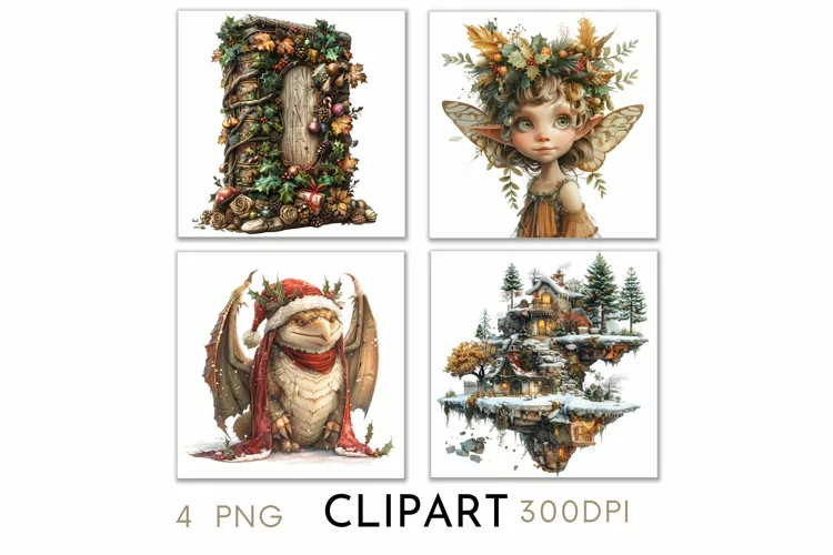 Enchanted Christmas Illustrations Watercolor Clipart PNG