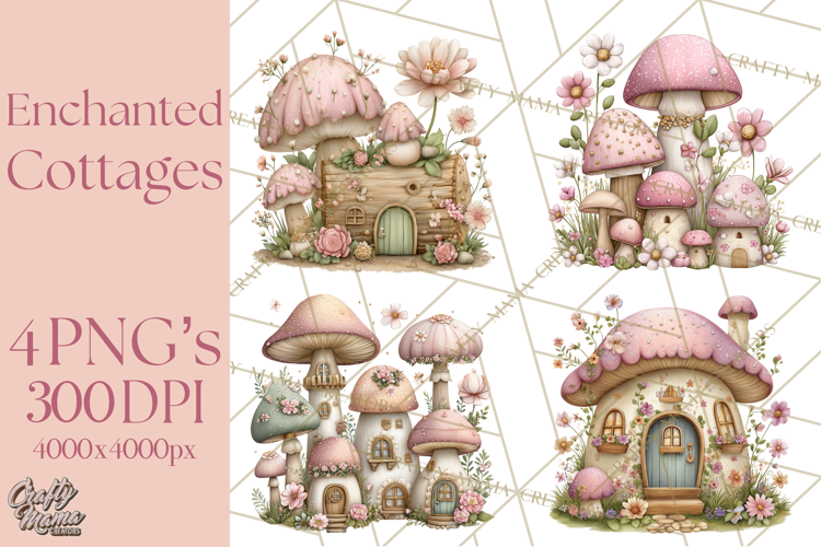 Enchanted Fairy Cottages Clipart PNG, Pastel Woodland