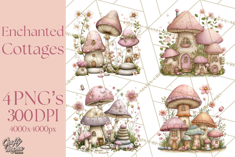 Enchanted Fairy Cottages Clipart PNG, Pastel Woodland