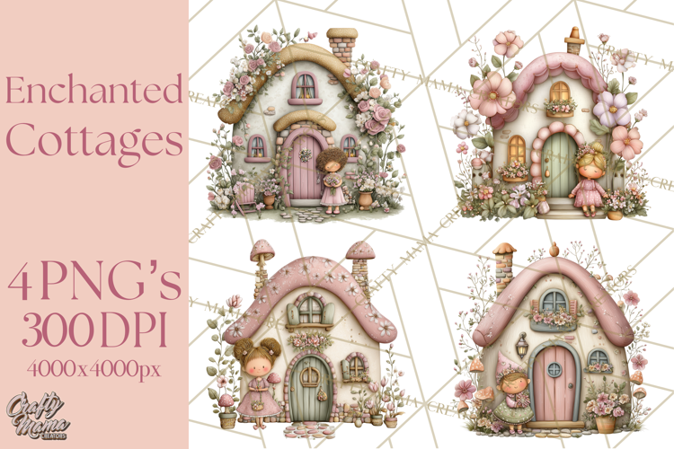 Enchanted Fairy Cottages Clipart PNG, Pastel Woodland