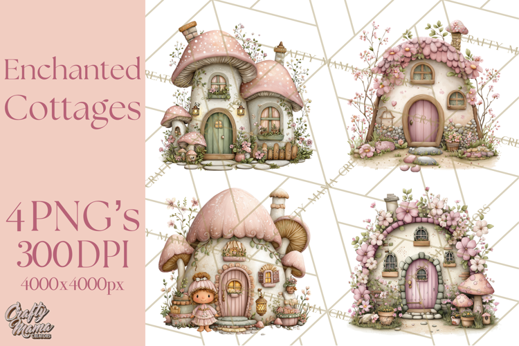 Enchanted Fairy Cottages Clipart PNG, Pastel Woodland