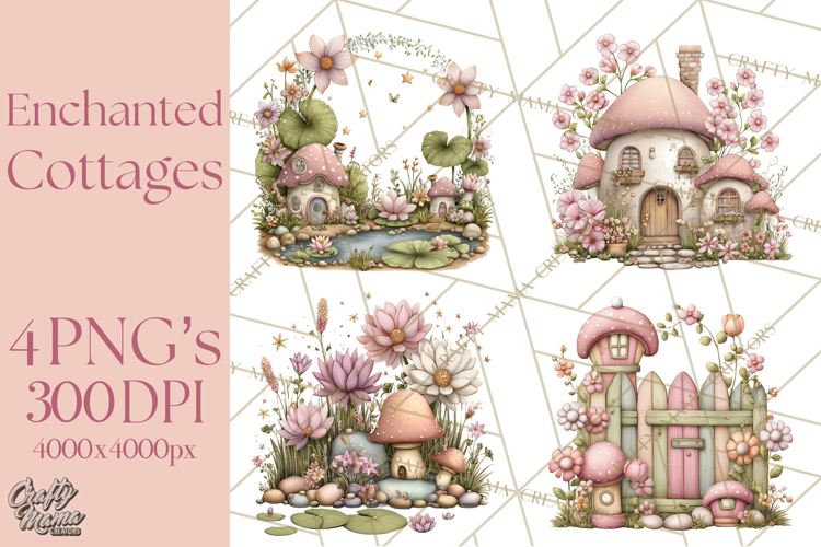 Enchanted Fairy Cottages Clipart PNG, Pastel Woodland