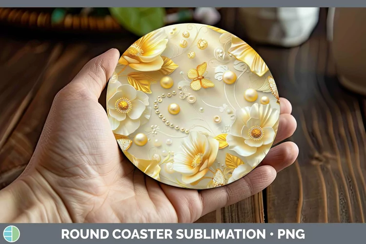 Enchanted Flowers 3D Buttercup Round Coaster Sublimation Coa