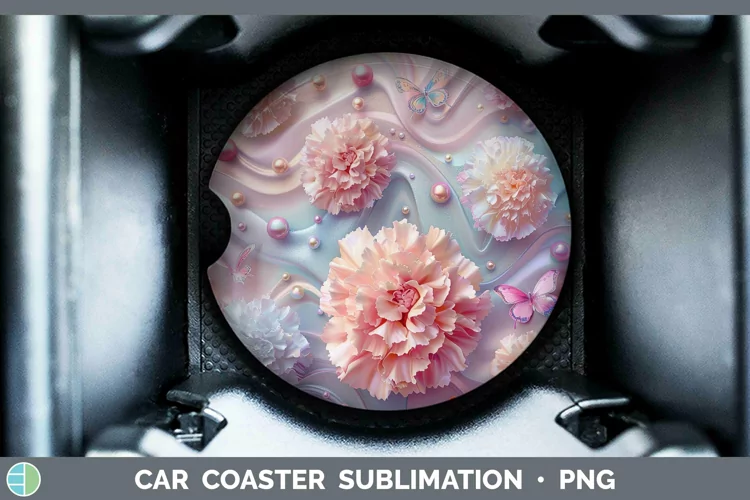 Enchanted Flowers 3D Carnation Car Coaster Sublimation Coast