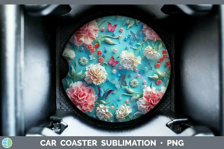 Enchanted Flowers 3D Carnation Car Coaster Sublimation Coast