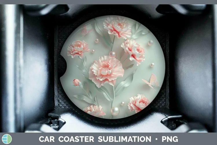Enchanted Flowers 3D Carnation Car Coaster Sublimation Coast