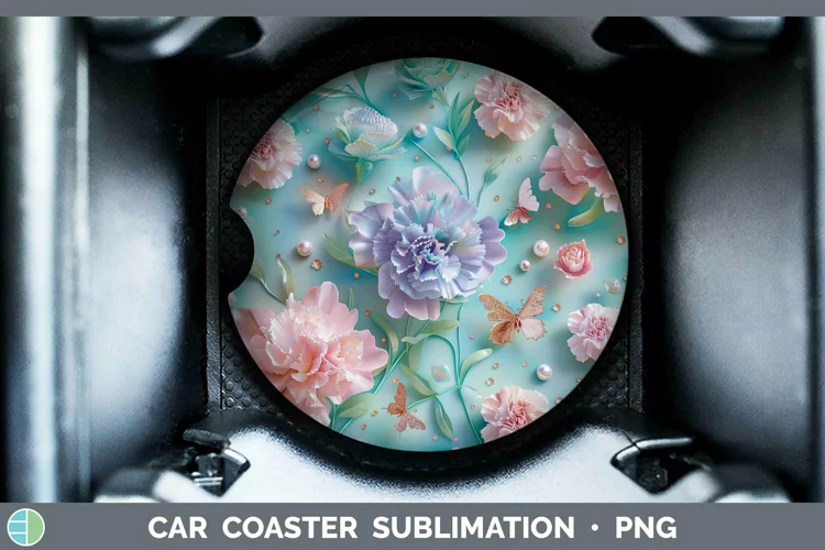 Enchanted Flowers 3D Carnation Car Coaster Sublimation Coast