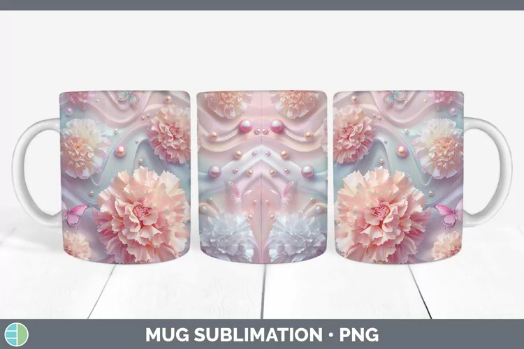 Enchanted Flowers 3D Carnation Mug Wrap Sublimation Coffee C