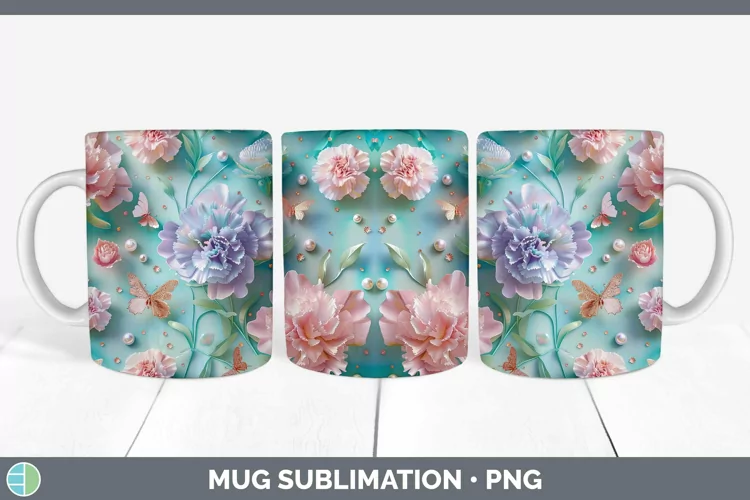 Enchanted Flowers 3D Carnation Mug Wrap Sublimation Coffee C