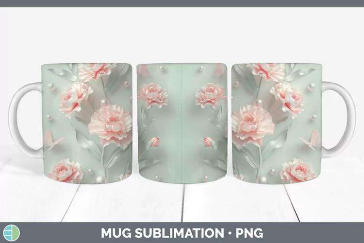 Enchanted Flowers 3D Carnation Mug Wrap Sublimation Coffee C