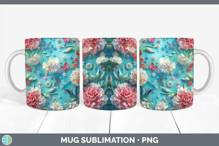 Enchanted Flowers 3D Carnation Mug Wrap Sublimation Coffee C