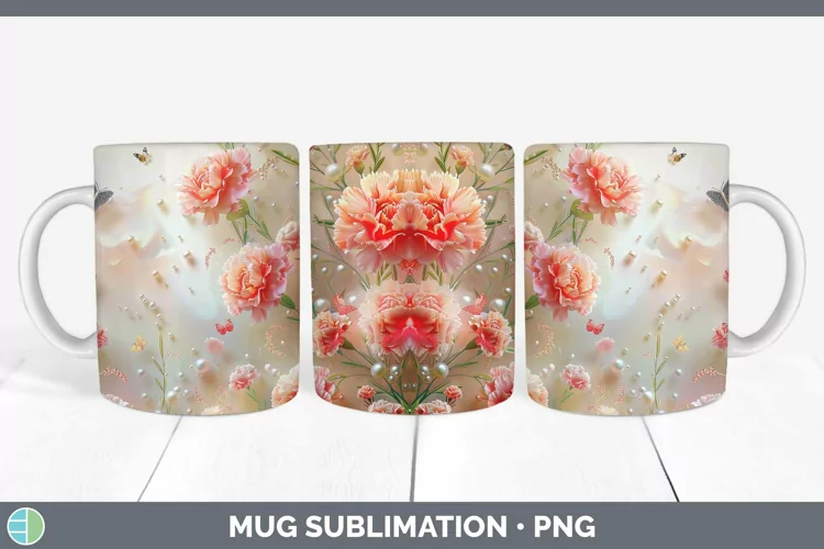 Enchanted Flowers 3D Carnation Mug Wrap Sublimation Coffee C