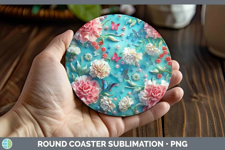 Enchanted Flowers 3D Carnation Round Coaster Sublimation Coa