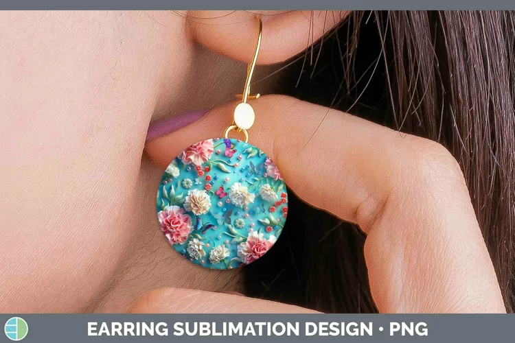 Enchanted Flowers 3D Carnation Round Earrings Sublimation Ea