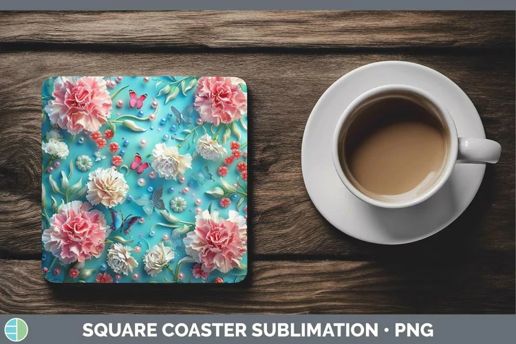 Enchanted Flowers 3D Carnation Square Coaster Sublimation Co