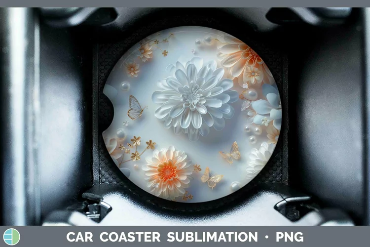 Enchanted Flowers 3D Chrysanthemum Car Coaster Sublimation C