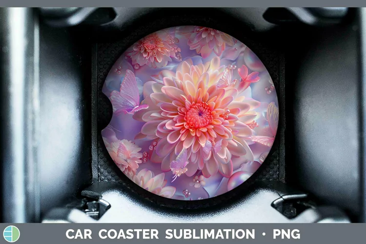 Enchanted Flowers 3D Chrysanthemum Car Coaster Sublimation C