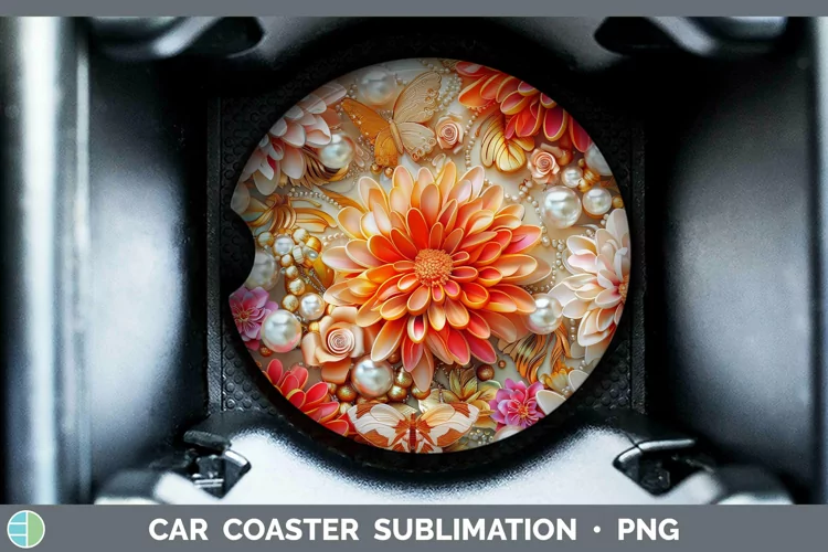 Enchanted Flowers 3D Chrysanthemum Car Coaster Sublimation C