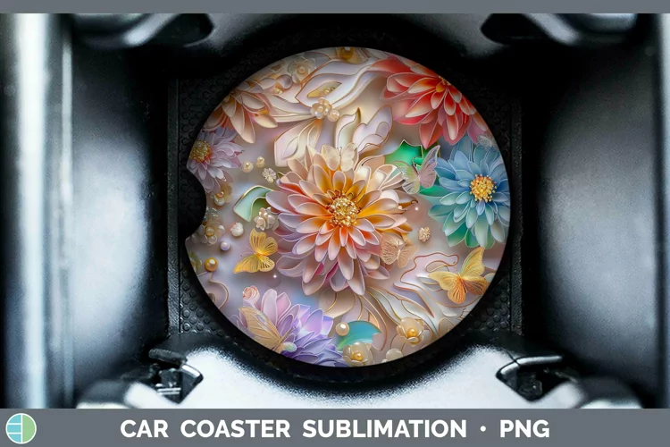 Enchanted Flowers 3D Chrysanthemum Car Coaster Sublimation C