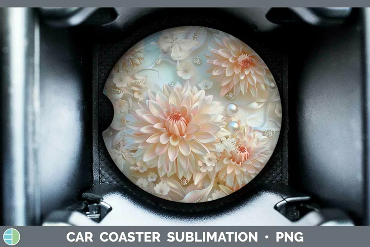 Enchanted Flowers 3D Chrysanthemum Car Coaster Sublimation C