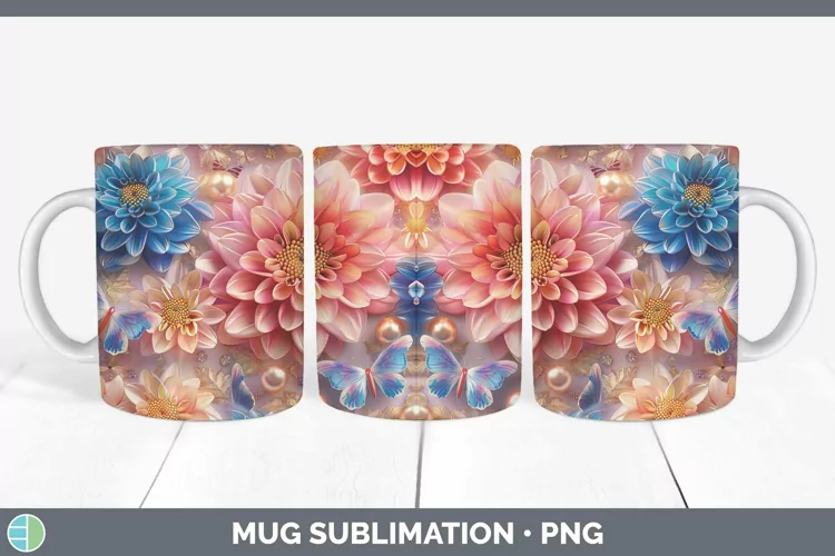 Enchanted Flowers 3D Chrysanthemum Mug Wrap Sublimation Coff