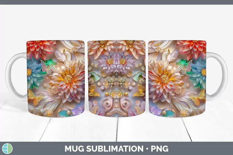 Enchanted Flowers 3D Chrysanthemum Mug Wrap Sublimation Coff