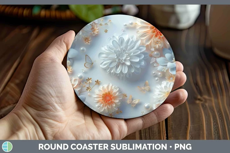 Enchanted Flowers 3D Chrysanthemum Round Coaster Sublimation