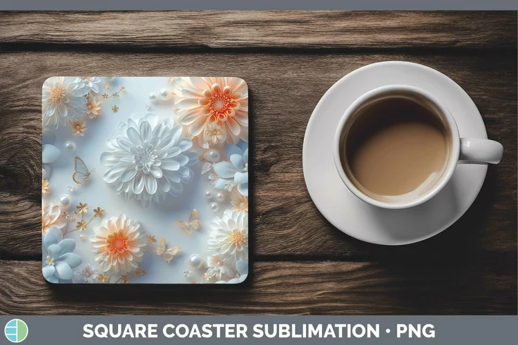 Enchanted Flowers 3D Chrysanthemum Square Coaster Sublimatio