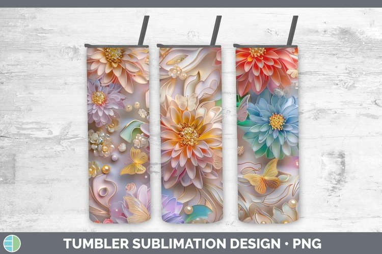 Enchanted Flowers 3D Chrysanthemum Tumbler Sublimation 20 oz