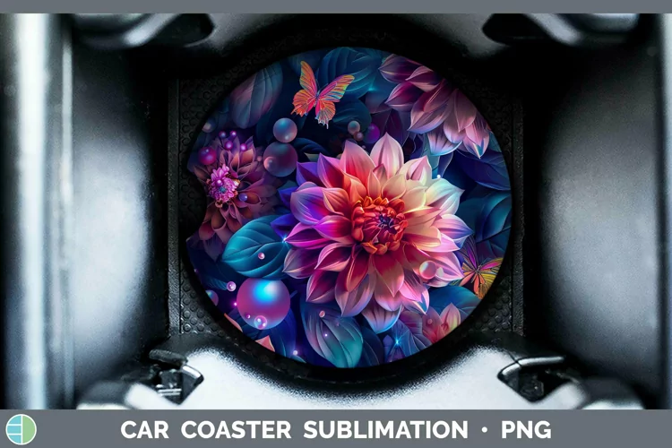 Enchanted Flowers 3D Dahlia Car Coaster Sublimation Coaster
