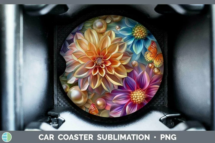 Enchanted Flowers 3D Dahlia Car Coaster Sublimation Coaster