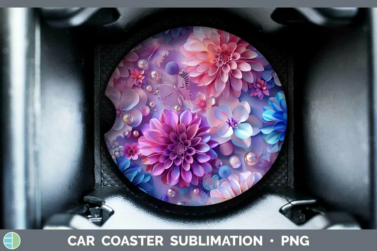 Enchanted Flowers 3D Dahlia Car Coaster Sublimation Coaster