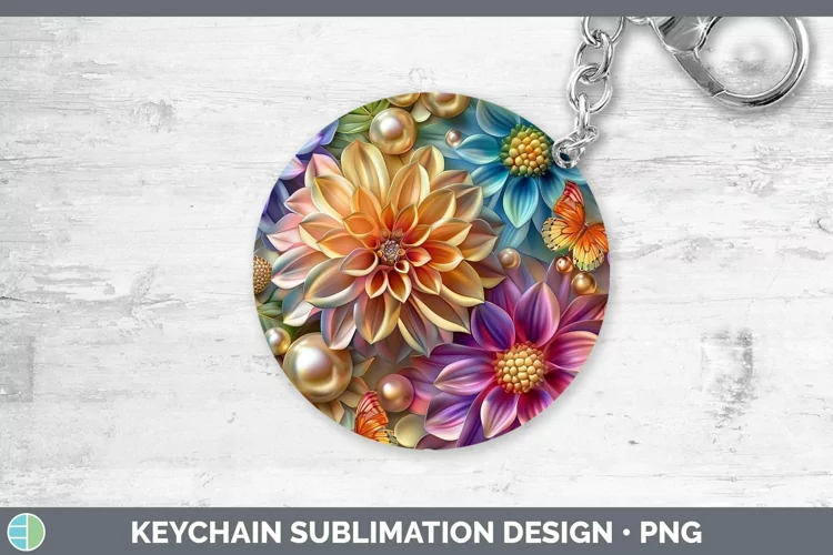 Enchanted Flowers 3D Dahlia Keychain Sublimation Keyring Des