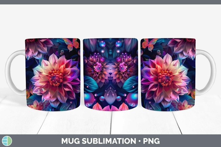 Enchanted Flowers 3D Dahlia Mug Wrap Sublimation Coffee Cup