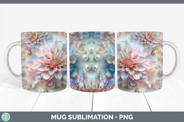 Enchanted Flowers 3D Dahlia Mug Wrap Sublimation Coffee Cup