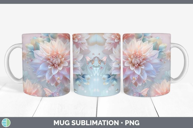 Enchanted Flowers 3D Dahlia Mug Wrap Sublimation Coffee Cup