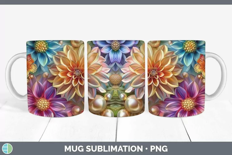 Enchanted Flowers 3D Dahlia Mug Wrap Sublimation Coffee Cup