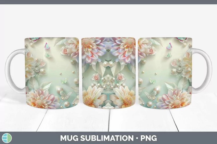 Enchanted Flowers 3D Dahlia Mug Wrap Sublimation Coffee Cup