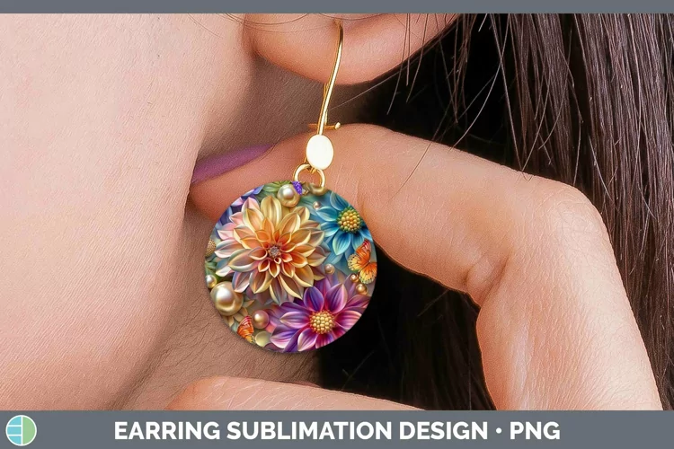 Enchanted Flowers 3D Dahlia Round Earrings Sublimation Earri