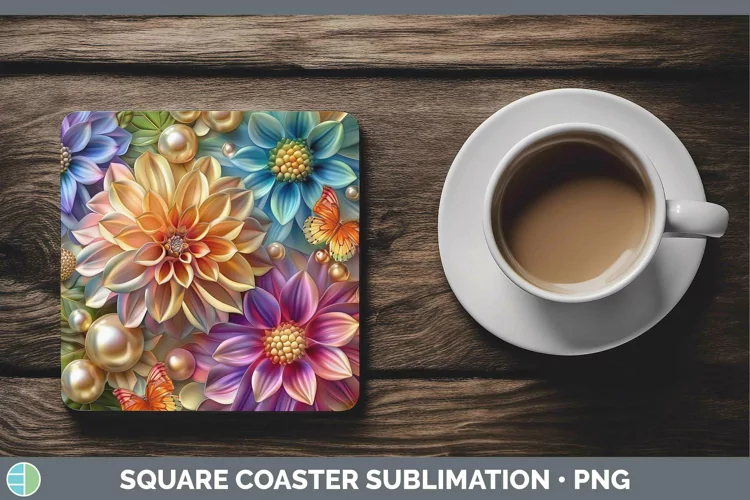 Enchanted Flowers 3D Dahlia Square Coaster Sublimation Coast