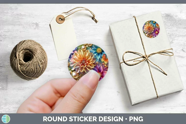 Enchanted Flowers 3D Dahlia Stickers | Round Labels Designs
