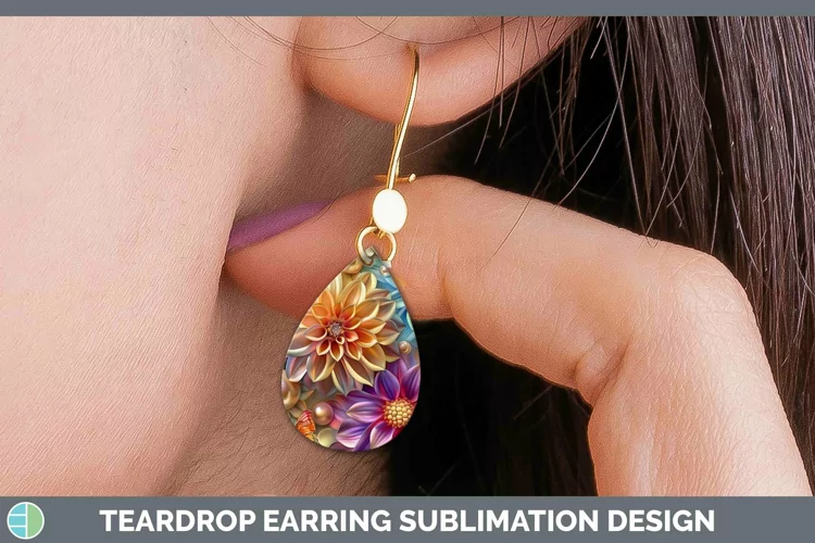 Enchanted Flowers 3D Dahlia Teardrop Earrings Sublimation Ea