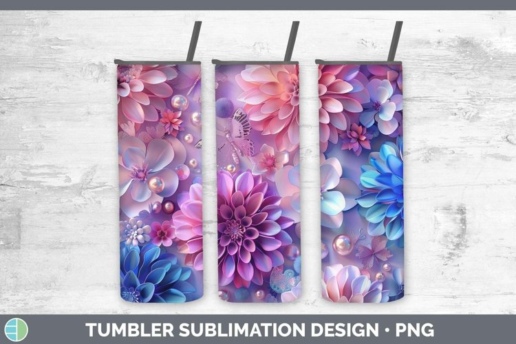 Enchanted Flowers 3D Dahlia Tumbler Sublimation 20 oz Skinny