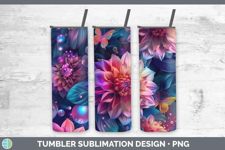 Enchanted Flowers 3D Dahlia Tumbler Sublimation 20 oz Skinny
