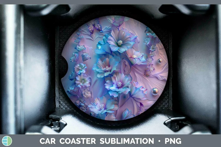 Enchanted Flowers 3D Delphinium Car Coaster Sublimation Coas