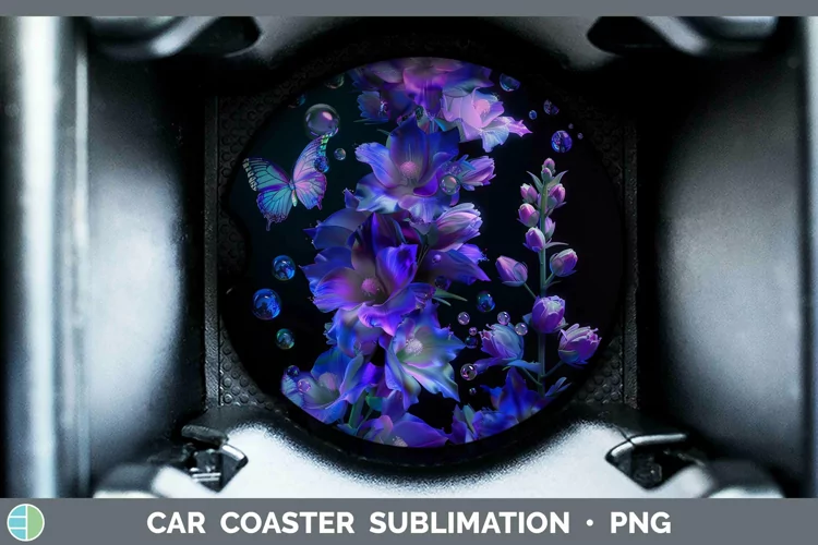 Enchanted Flowers 3D Delphinium Car Coaster Sublimation Coas