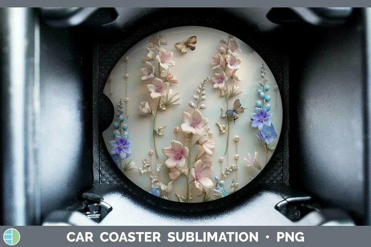 Enchanted Flowers 3D Delphinium Car Coaster Sublimation Coas